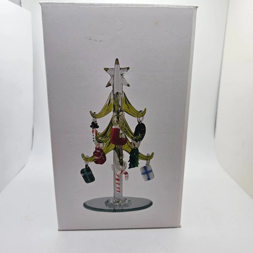 Green Crystal Glass Christmas Tree with Removable Ornaments 6